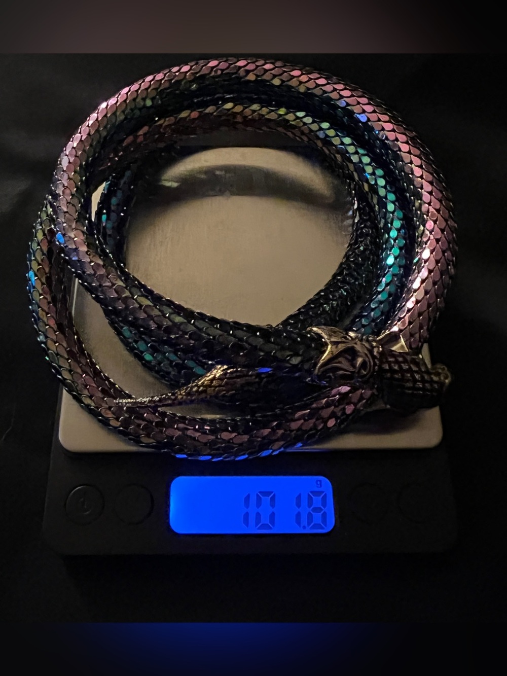 DL Auld Iridescent Vintage Mesh Snake Belt Serpent Necklace 41” - Picture 10 of 14